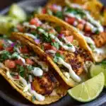 Fish Tacos with Garlic Lime Crema Recipe