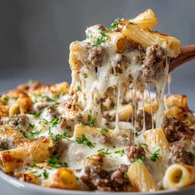 Creamy Cheesy Garlic Butter Rigatoni with Savory Beef Recipe