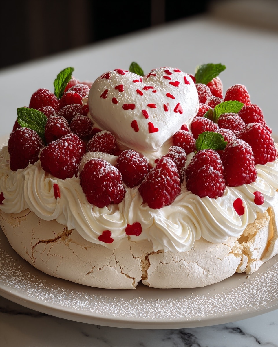 Heart-Shaped Pavlova with Fresh Berries and Whipped Cream Recipe - Recipe Image
