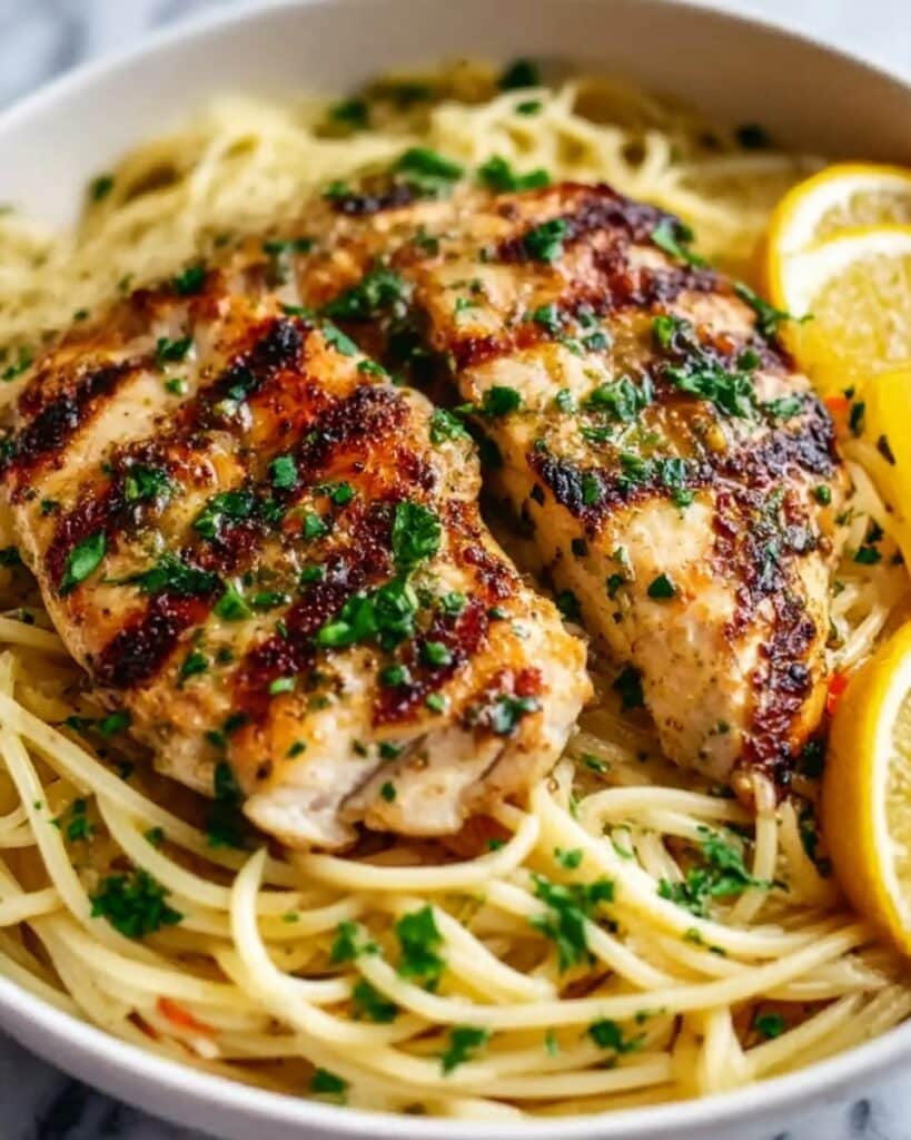 Garlic Butter Chicken Bites with Lemon Parmesan Linguine Recipe