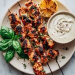 Basil and Garlic Grilled Chicken Skewers with Garlicky Whipped Ricotta Recipe