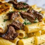 Garlic Butter Steak Tips with Cheesy Rigatoni Recipe