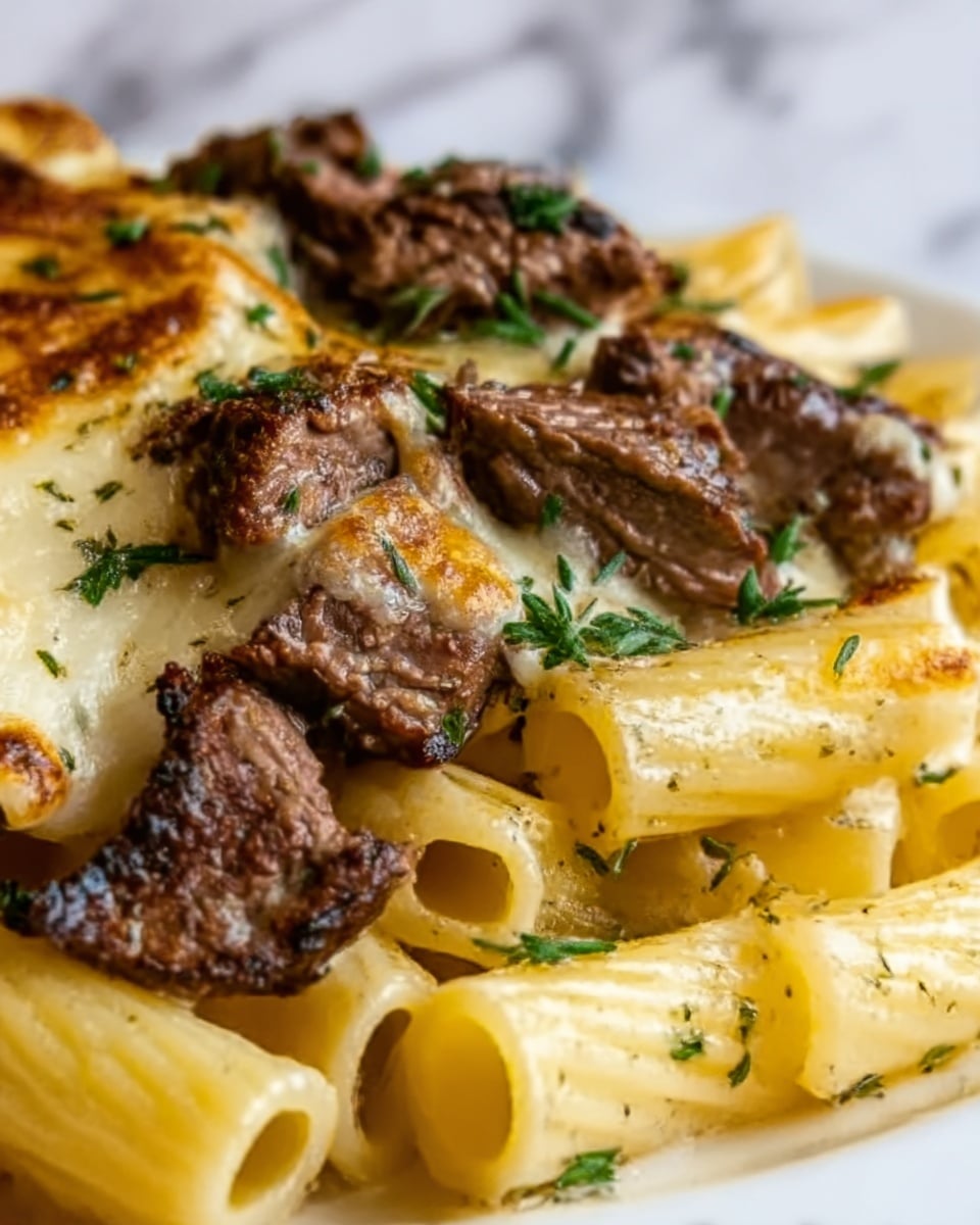 Garlic Butter Steak Tips with Cheesy Rigatoni Recipe - Recipe Image