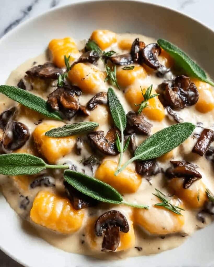 Sweet Potato Gnocchi with Creamy Mushrooms and Crispy Sage Recipe