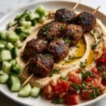 Beef Kefta with Hummus and Tomato Cucumber Salad Recipe