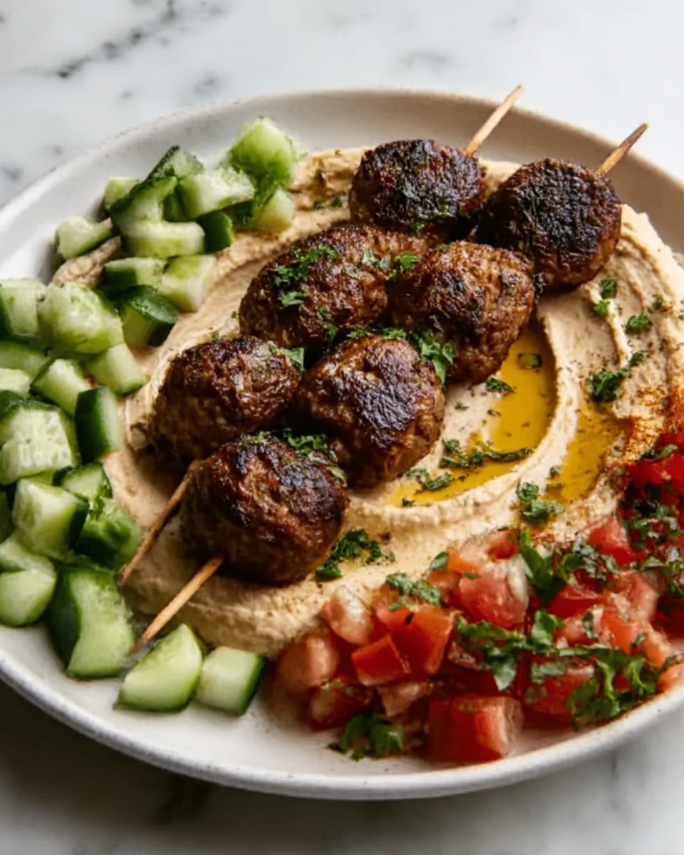 Beef Kefta with Hummus and Tomato Cucumber Salad Recipe - Recipe Image