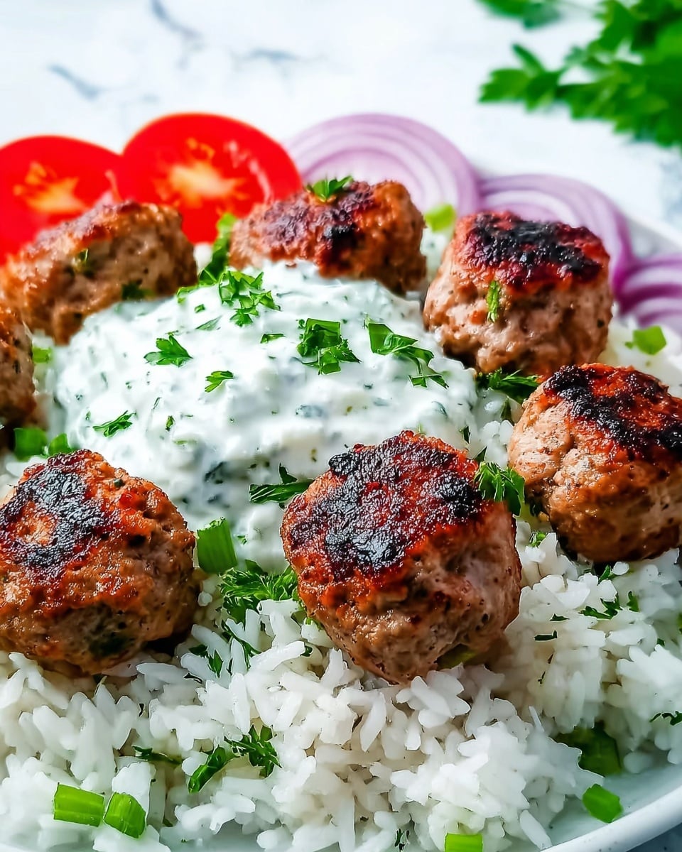 Greek Meatball Bowl with Tzatziki, Rice & Fresh Veggies Recipe - Recipe Image