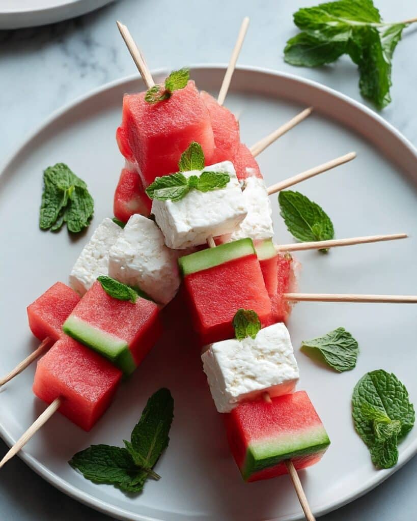 Watermelon and Feta Skewers with Mint Recipe
