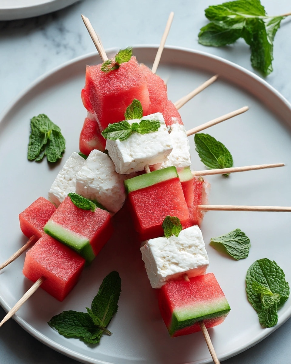 Watermelon and Feta Skewers with Mint Recipe - Recipe Image
