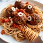 Easy Halloween Zombie Eye Meatballs with Spaghetti Recipe