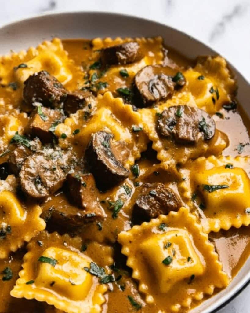 One-Skillet Garlic Butter Steak & Cheese Ravioli Recipe