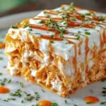 Cheesy Buffalo Chicken Lasagna with Ranch Drizzle Recipe