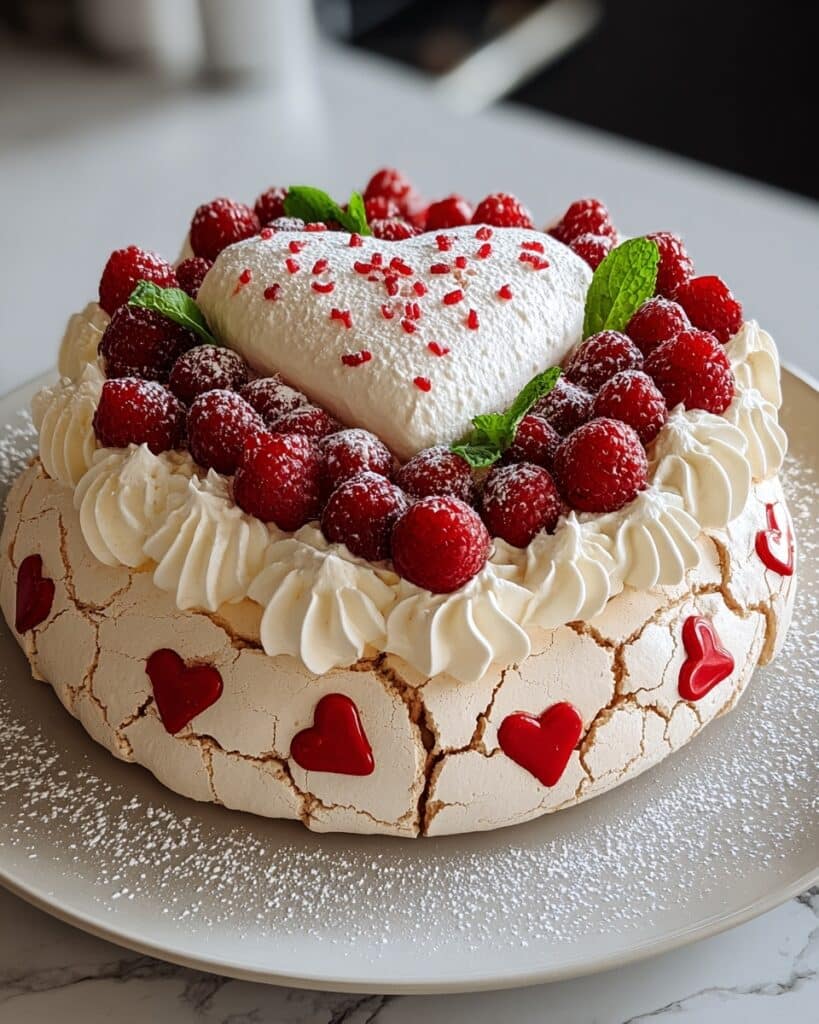 Heart-Shaped Pavlova with Fresh Berries and Whipped Cream Recipe