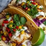 Fish Tacos with Garlic Lime Crema Recipe