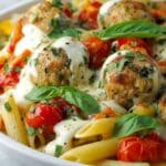 Caprese Turkey Meatball Pasta Skillet Recipe