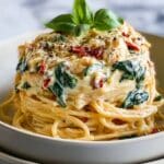 Spaghetti & Spinach with Sun-Dried Tomato Cream Sauce Recipe