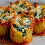 Shrimp and Spinach Stuffed Pasta Rolls with Roasted Red Pepper Cream Recipe