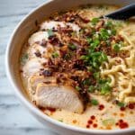 Fiery Chicken Ramen with Creamy Garlic Sauce Recipe