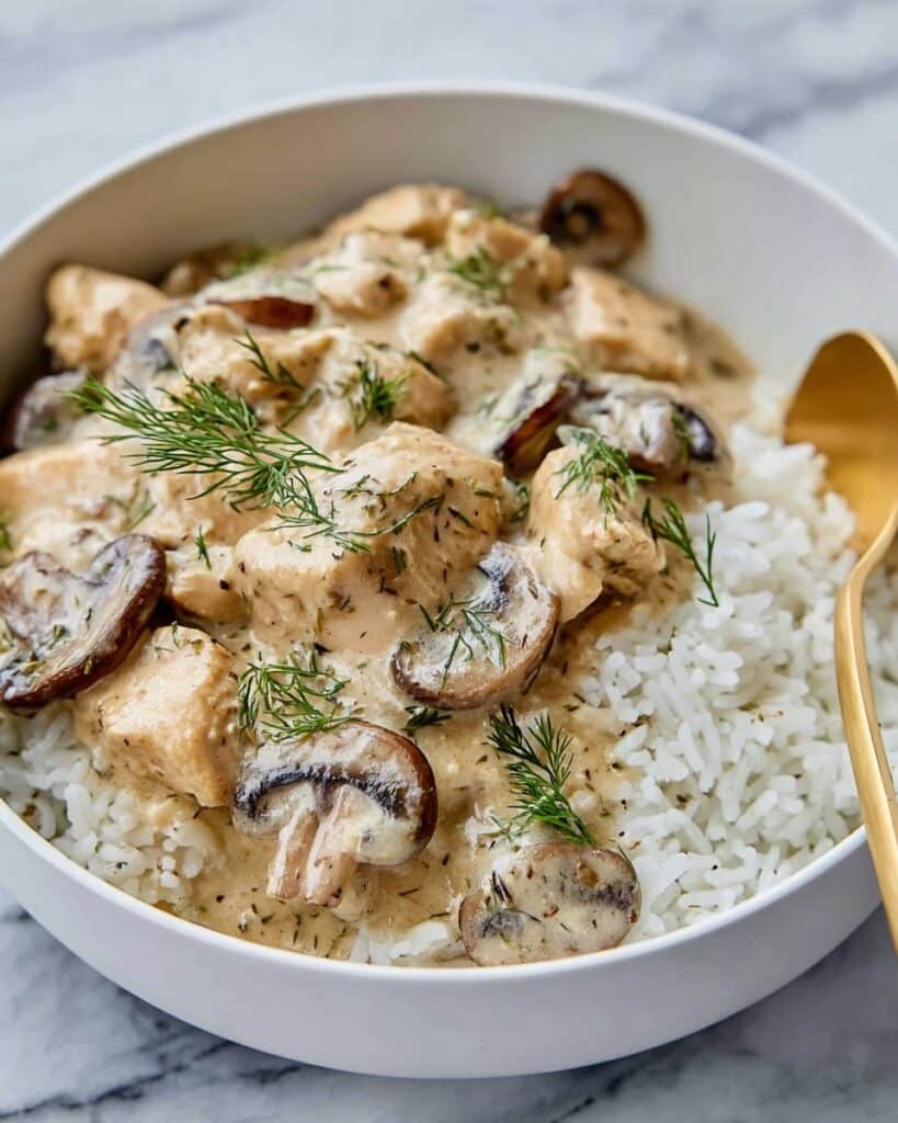 Chicken and Mushrooms in Creamy Dill Sauce Recipe