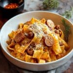 Creamy Calabrian Chili Pappardelle with Beef Sausage & Fennel Recipe