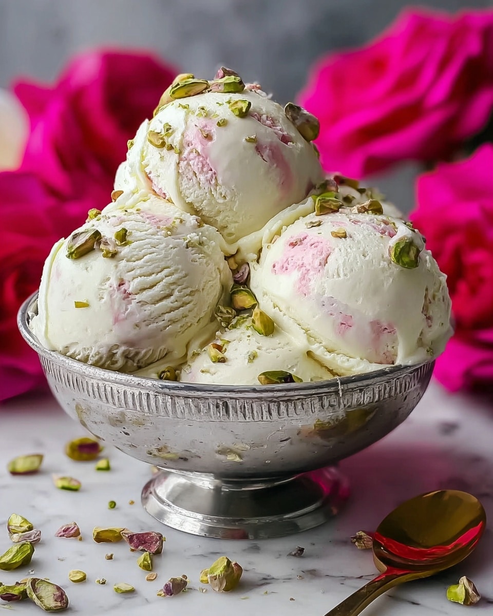 Rose Pistachio Cheesecake Ice Cream Recipe - Recipe Image