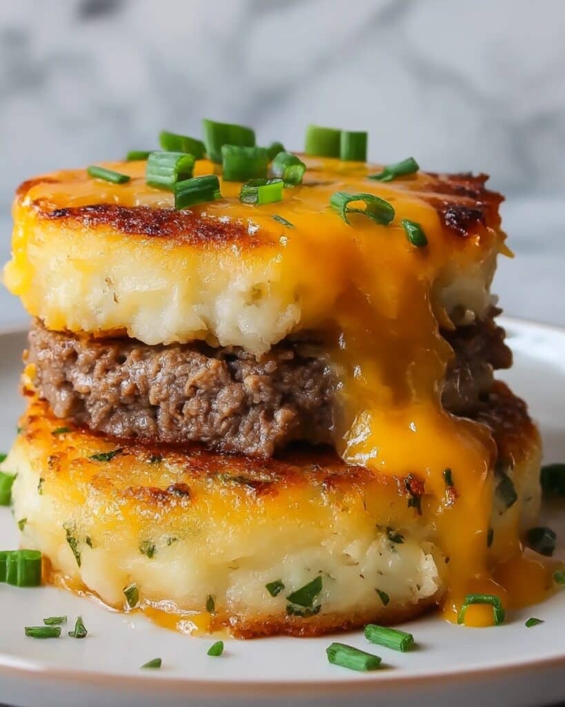Cheesy Beef Stuffed Potato Cakes Recipe