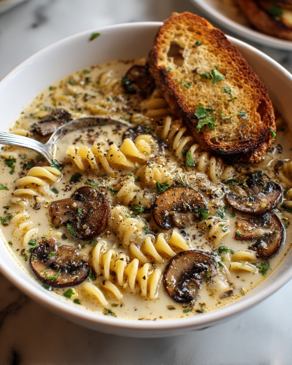 Creamy Mushroom Pasta Soup Recipe - Recipe Image