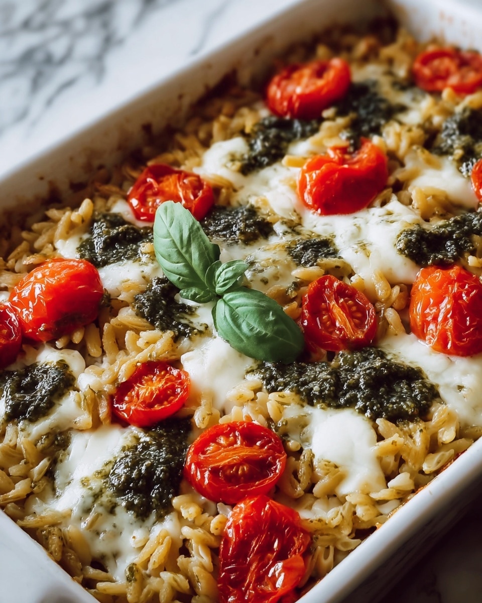 One Pan Caprese Pesto Orzo Bake Recipe 6 One Pan Caprese Pesto Orzo Bake Recipe - Recipe Image