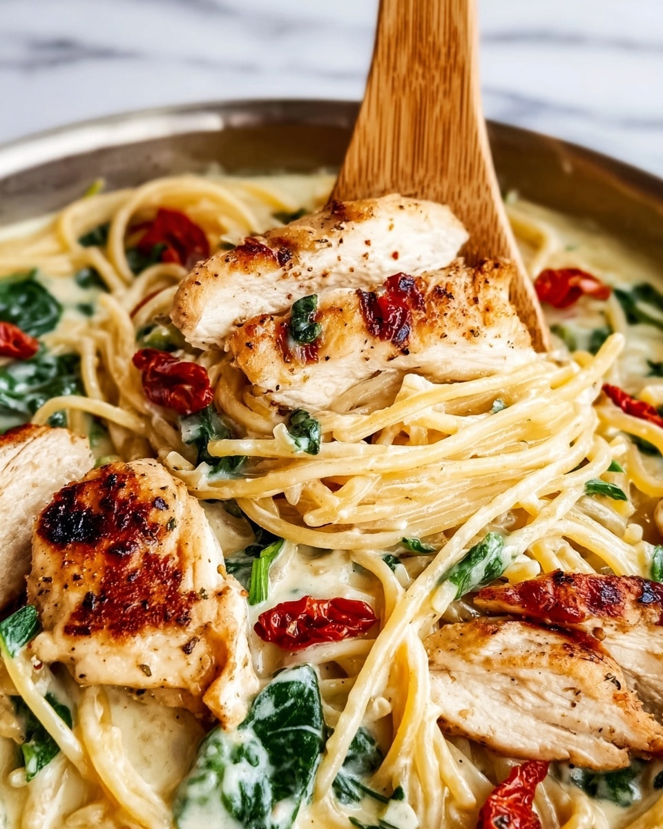 Tuscan Chicken and Spaghetti Squash Skillet with Sun-Dried Tomatoes and Spinach Recipe - Recipe Image