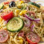 Spaghetti Salad with Fresh Vegetables, Salami, and Italian Dressing Recipe