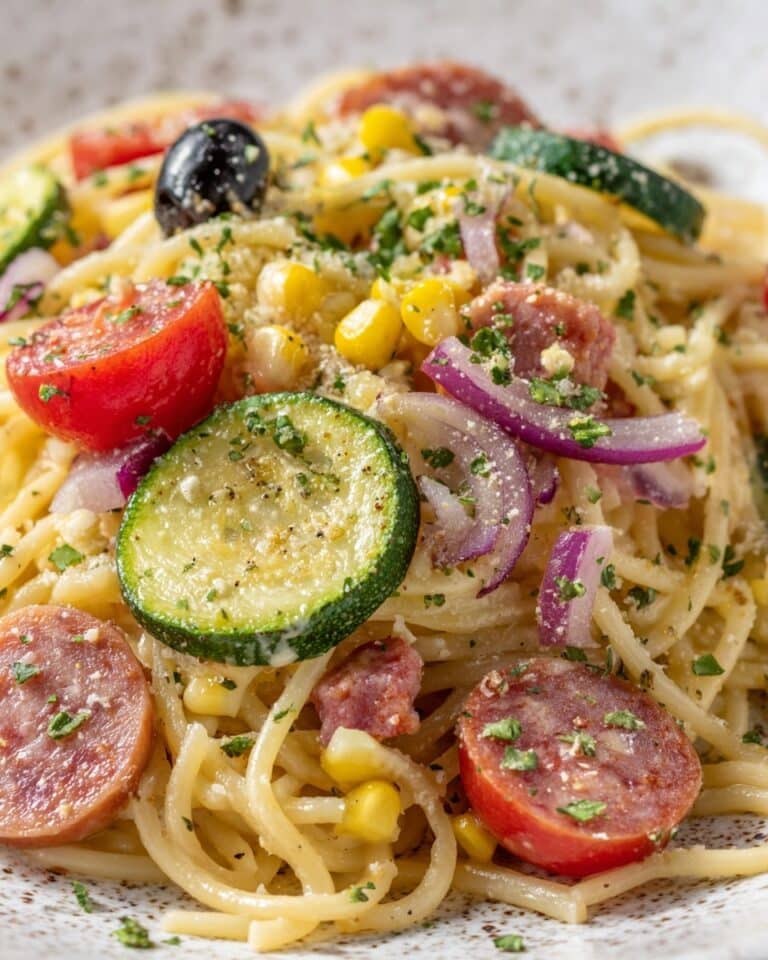 Spaghetti Salad with Fresh Vegetables, Salami, and Italian Dressing Recipe