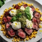 Grilled Flank Steak with Burrata & Pesto Recipe