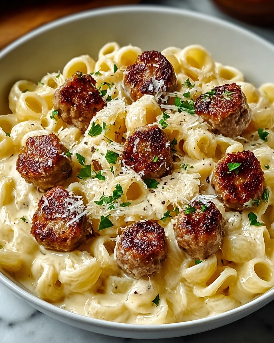 Garlic Butter Sausage Bites with Creamy Parmesan Pasta Recipe 6 Garlic Butter Sausage Bites with Creamy Parmesan Pasta Recipe - Recipe Image