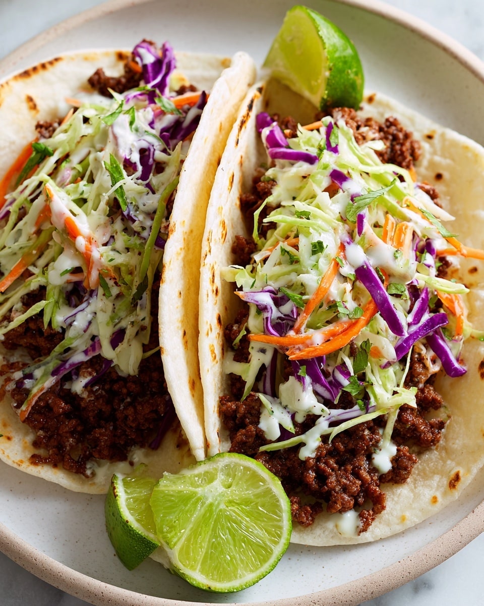 Beef Tacos with Peach Vinegar Slaw Recipe