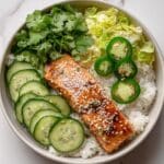 Crunchy Brown Rice Salmon Bowls with Herbed Tahini Dressing Recipe