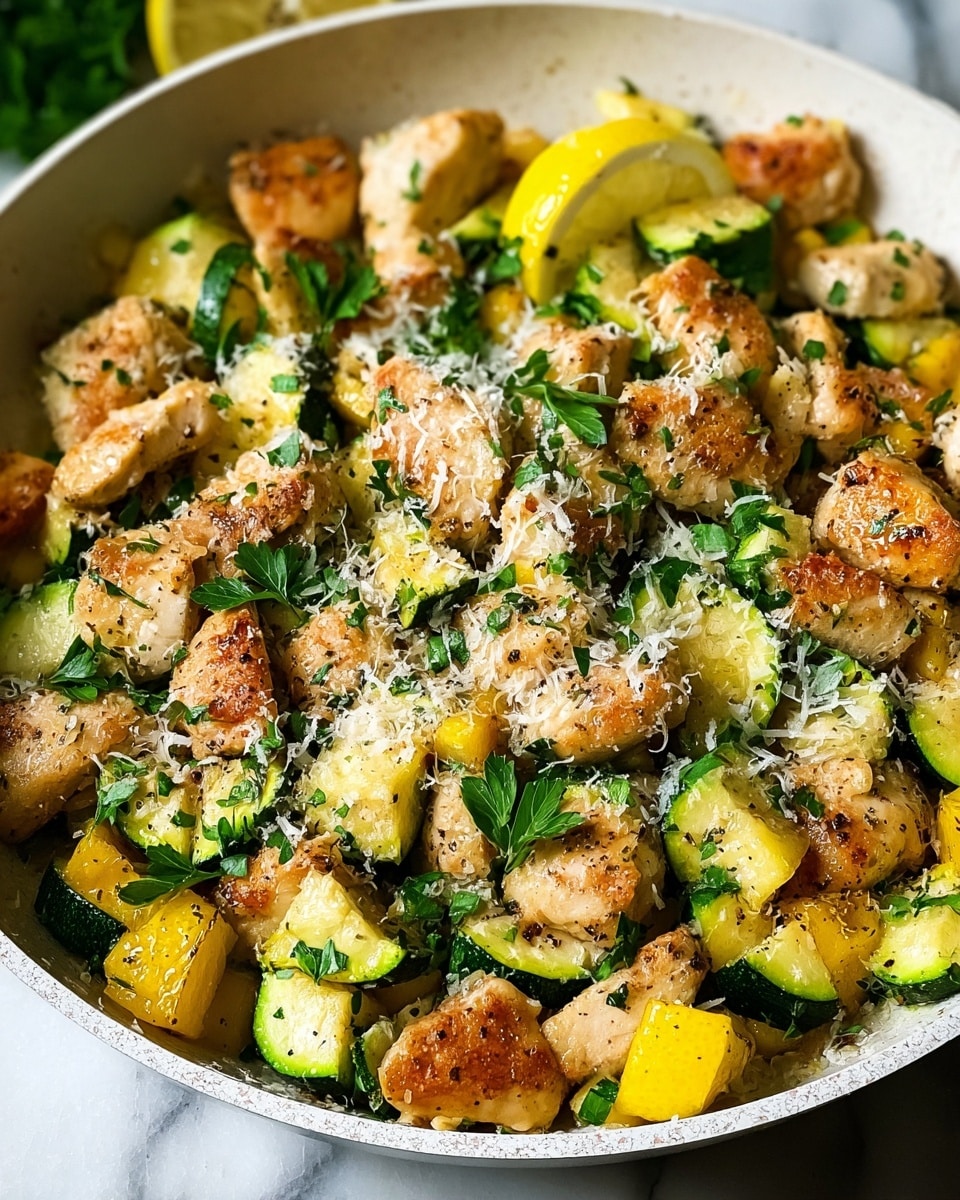 Skillet Lemon Parmesan Chicken with Zucchini and Squash Recipe 6 Skillet Lemon Parmesan Chicken with Zucchini and Squash Recipe - Recipe Image