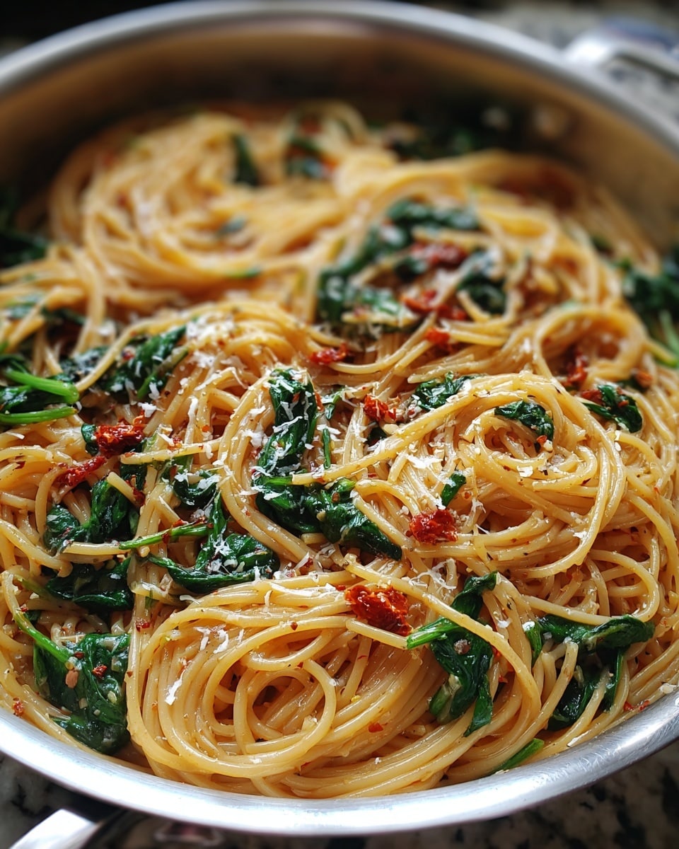 Spaghetti & Spinach with Sun-Dried Tomato Cream Sauce Recipe - Recipe Image