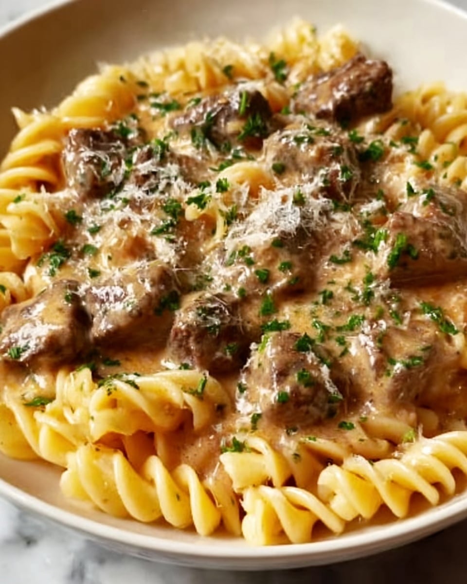 Slow Cooker Creamy Garlic Beef Pasta Recipe - Recipe Image