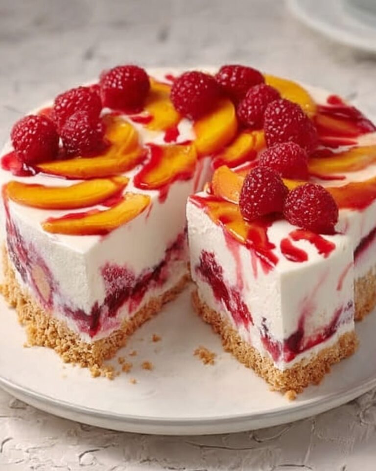 Summer Bliss Peach and Raspberry Cheesecake Delight Recipe