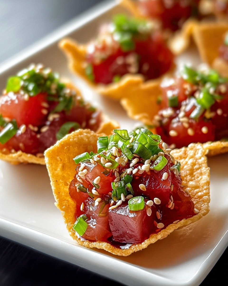 Spicy Tuna Tartare on Crispy Wonton Chips Recipe 6 Spicy Tuna Tartare on Crispy Wonton Chips Recipe - Recipe Image