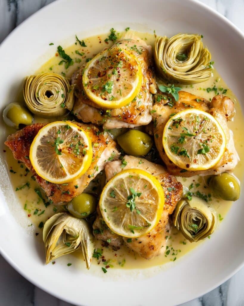 Mediterranean Lemon Chicken with Artichokes & Olives Recipe