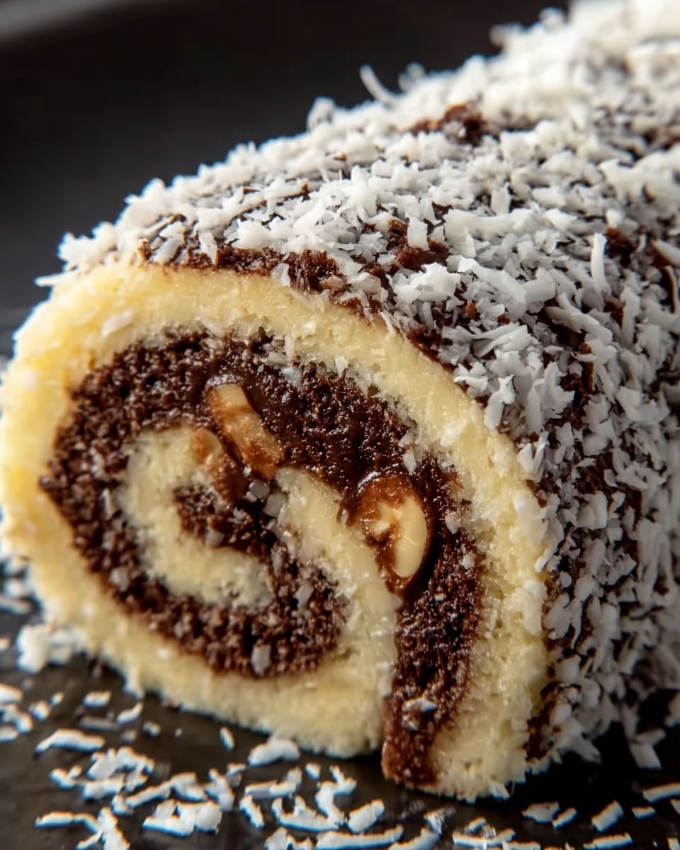 German Chocolate Coconut Pecan Roll Cake Recipe - Recipe Image