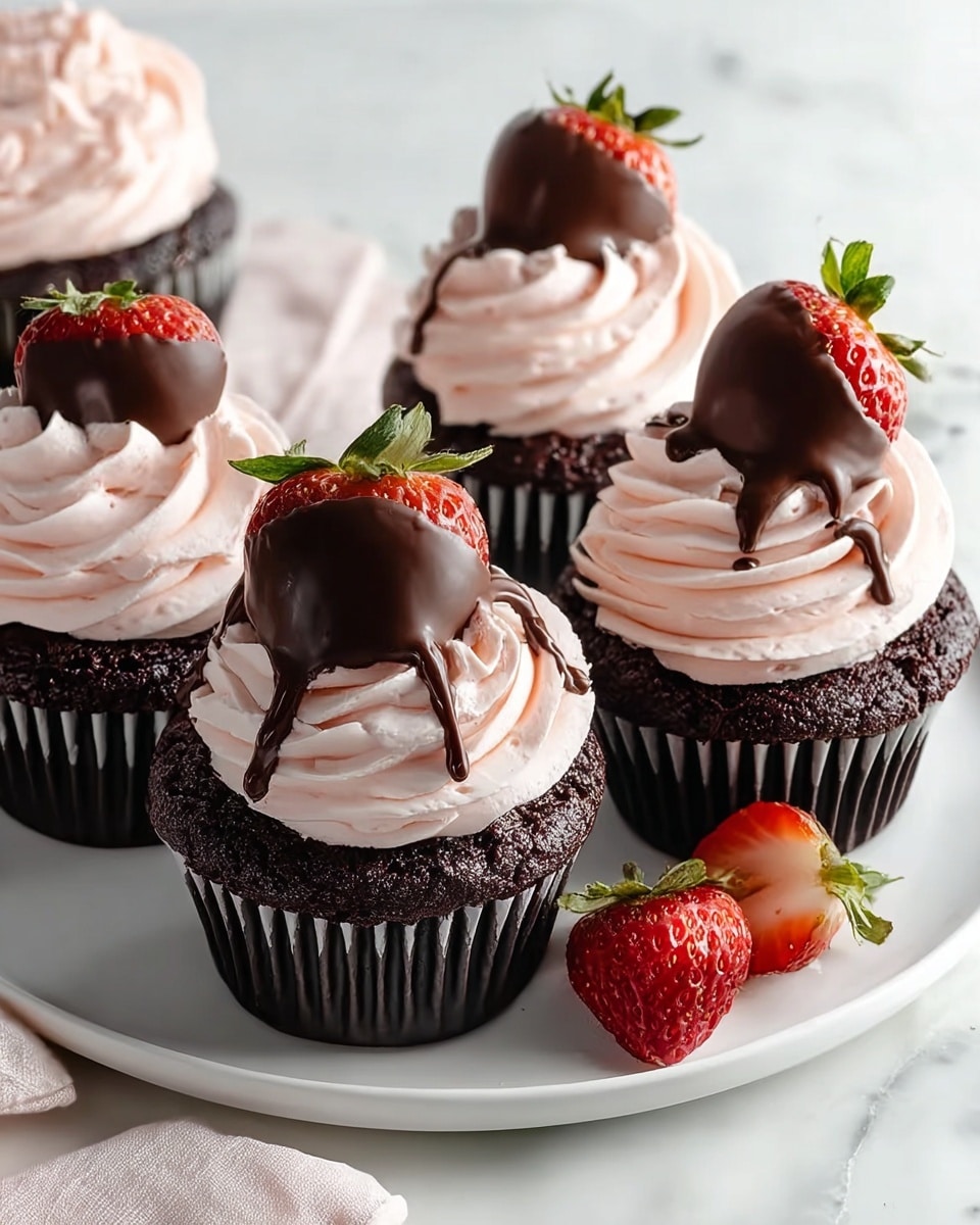 Chocolate Covered Strawberry Cupcakes Recipe 6 Chocolate Covered Strawberry Cupcakes Recipe - Recipe Image