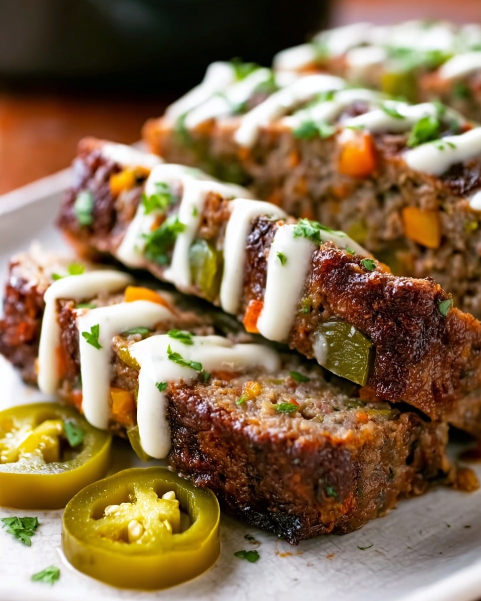 Smoky Jalapeño Popper Meatloaf with Creamy Ranch Drizzle Recipe 6 Smoky Jalapeño Popper Meatloaf with Creamy Ranch Drizzle Recipe - Recipe Image