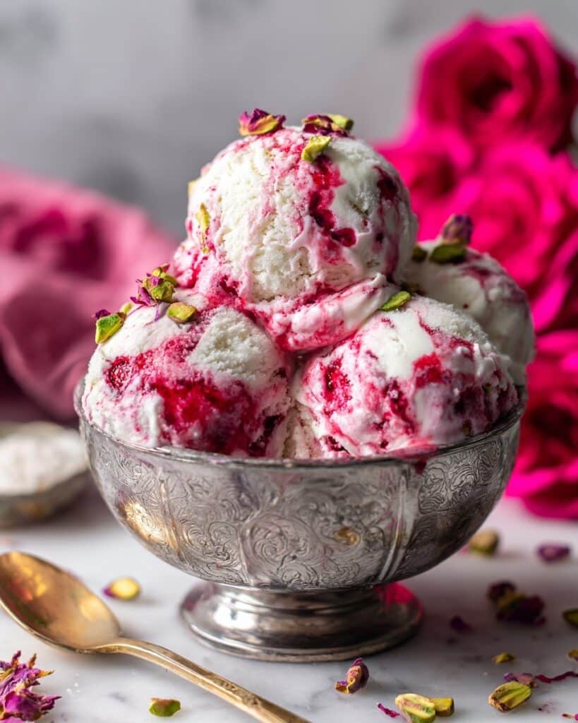 Rose Pistachio Cheesecake Ice Cream Recipe