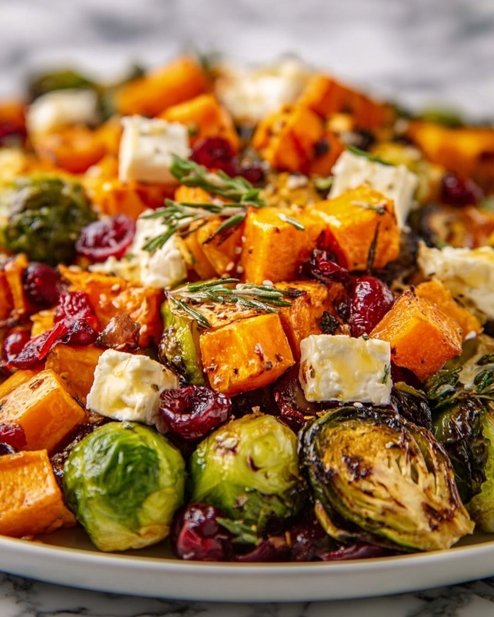 Cranberry-Glazed Roasted Butternut Squash, Brussels Sprouts, and Sweet Potato Salad Recipe - Recipe Image