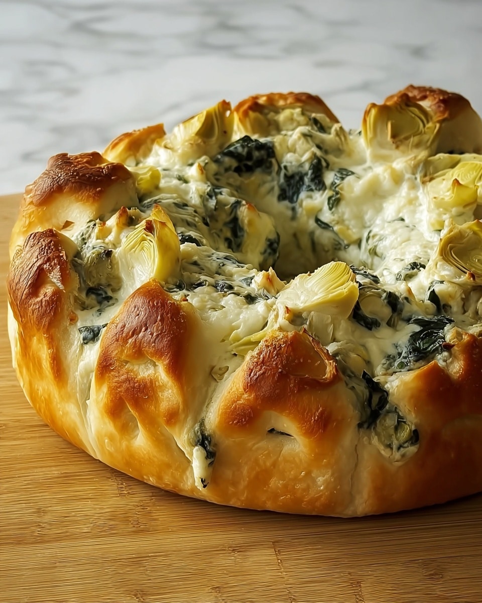 Spinach Artichoke Dip Bread Ring: A Cheesy Delight Recipe - Recipe Image