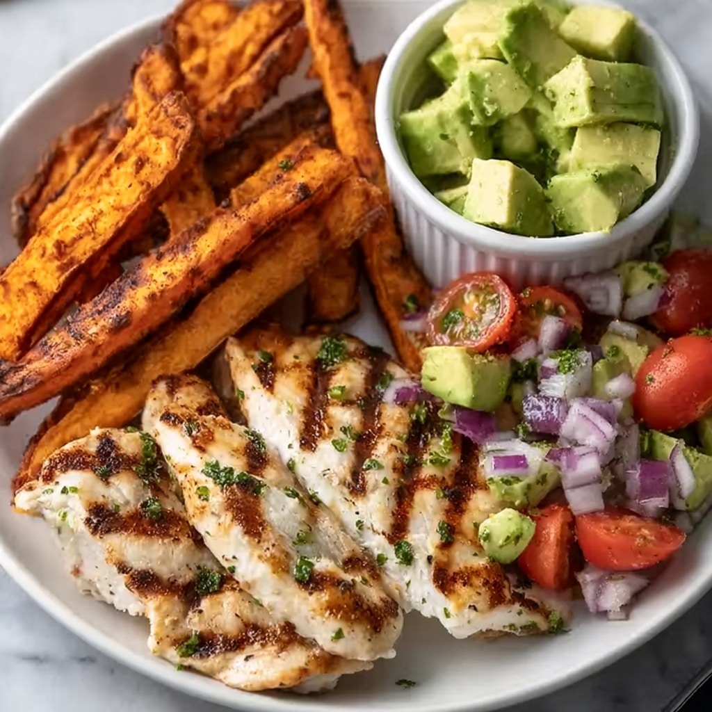 Chicken with Sweet Potato Fries & Avocado Salsa Recipe 6 Chicken with Sweet Potato Fries & Avocado Salsa Recipe - Recipe Image