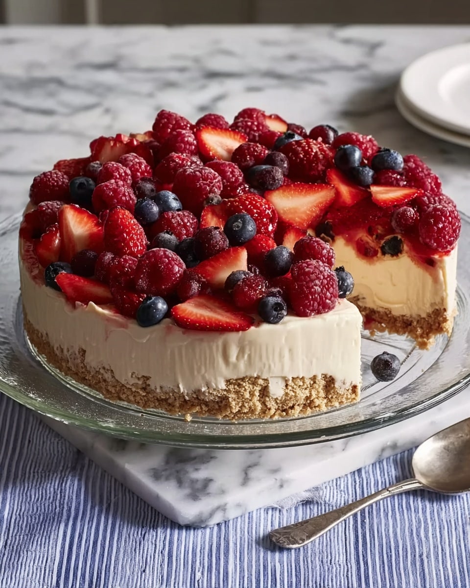 No-Bake Cheesecake Flag Cake Recipe - Recipe Image