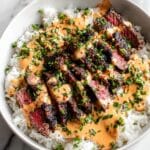 Korean BBQ Steak Rice Bowls with Spicy Cream Sauce Recipe